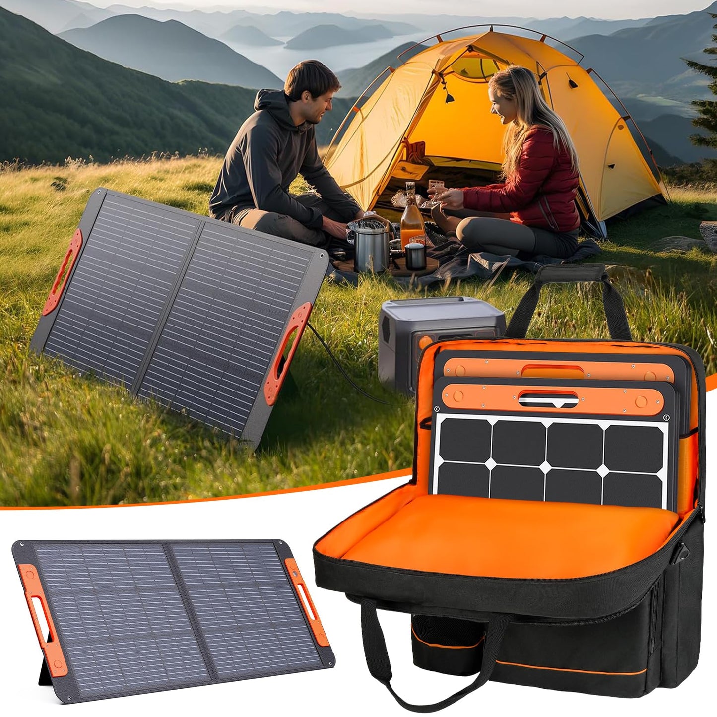 Solar Panel Carrying Case Compatible with Jackery SolarSaga 100W/200W & Anker SOLIX PS100/PS200, Water-Resistant Storage Bag with Adjustable Shoulder Strap & Pockets for Camping Travel