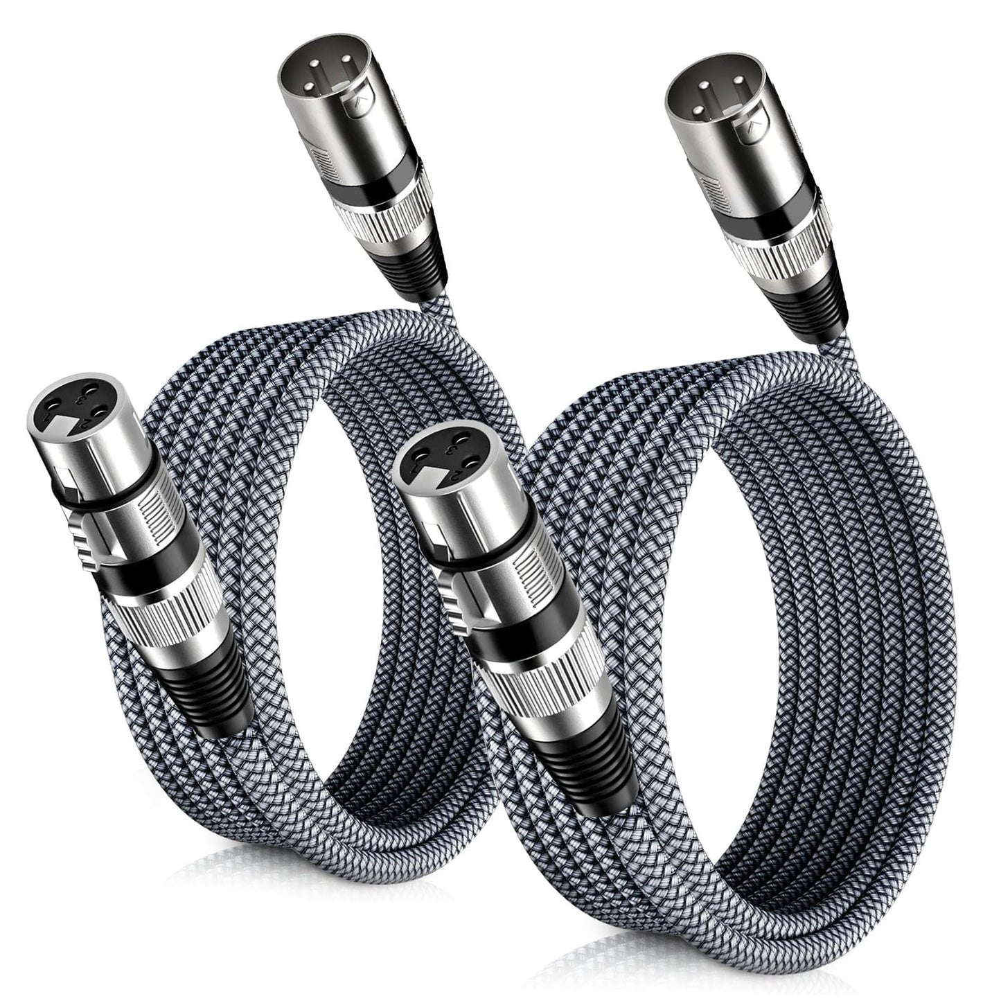 Elebase XLR Microphone Cable 20FT,2 Pack XLR Male to XLR Female Mic Cord,3-Pin Balanced Shielded XLR Wire for Microphone,Recording Studio,Amplifier,Audio Mixer,Speaker Systems,Karaoke,Podcast,Grey