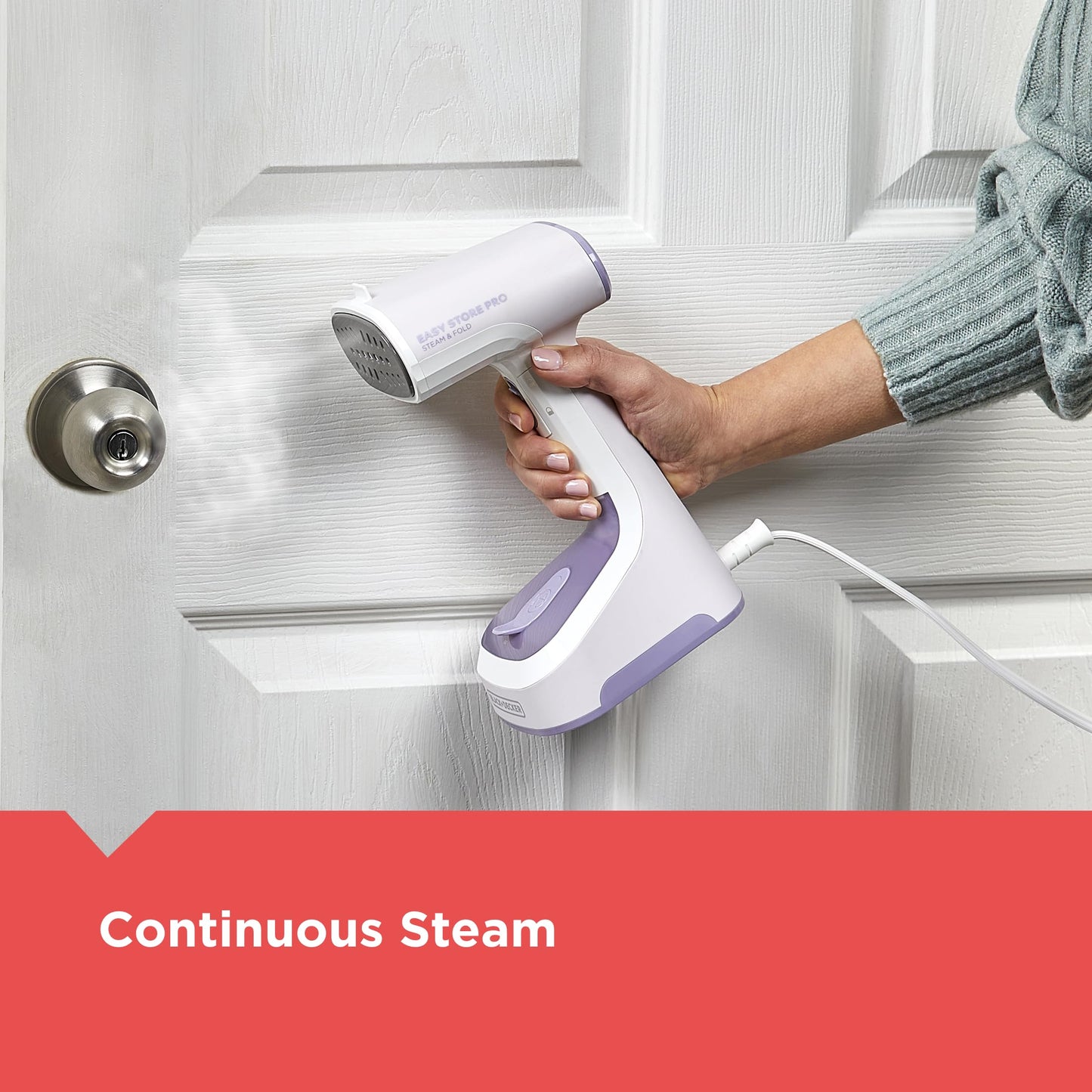 BLACK+DECKER Easy Store Pro Foldable Steamer, 45-Second Heat Up, Extra Long Power Cord & Lint Remover Attachment, Powerful Steam Performance for Clothes, Drapes & Upholstery