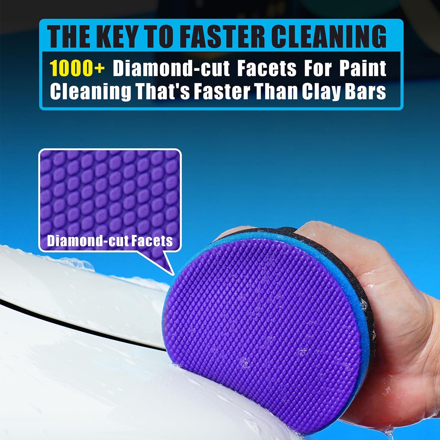 WEST HORSE Synthetic Clay, 2-Pack Hand Clay Bar Pad for Car Auto Detailing, Cleansing, Paint Surface Prep Tool for Waxing & Polishing (Blue Purple)