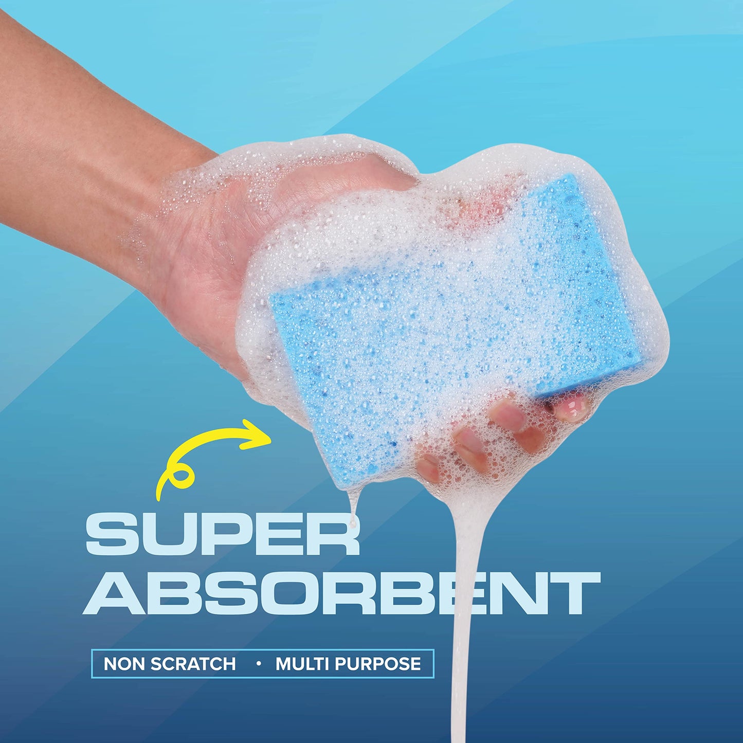 SCRUBIT 48 Pack Kitchen Sponges - Dual Sided Dish Sponge - Ideal for Washing Dishes, Kitchen & Bathroom – Blue Dishwashing Sponges Along with A Thought Scrubber – Bulk Cleaning sponges Kitchen.