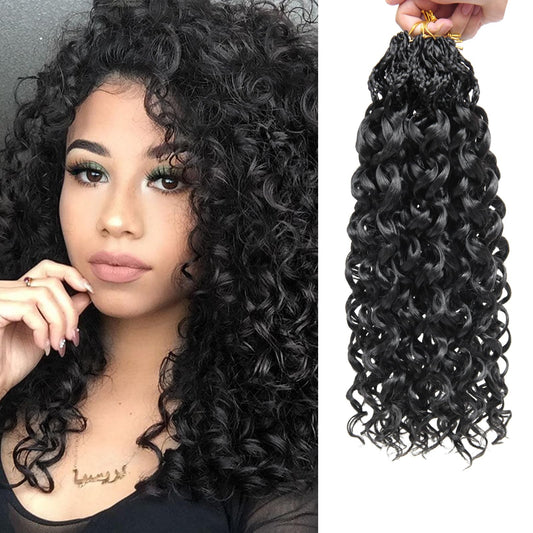 14 Inch Pre Looped Crochet Hair for Black Women - Gogo Curl/Beach Curl/Ocean/Water/Deep Wave Crochet Hair 8 Packs, Synthetic Hair Tangle-Free Natural Look Curly Hair Extensions (1B)