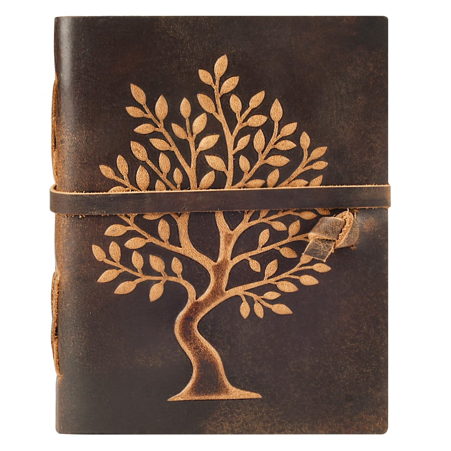 LEATHER VILLAGE Tree of Life Handmade Leather Bound Vintage Journal for Men & Women - 200 Pages Antique Deckle Edge Handmade Paper- Book of Shadow - Distressed Brown - 8 x 6 inches