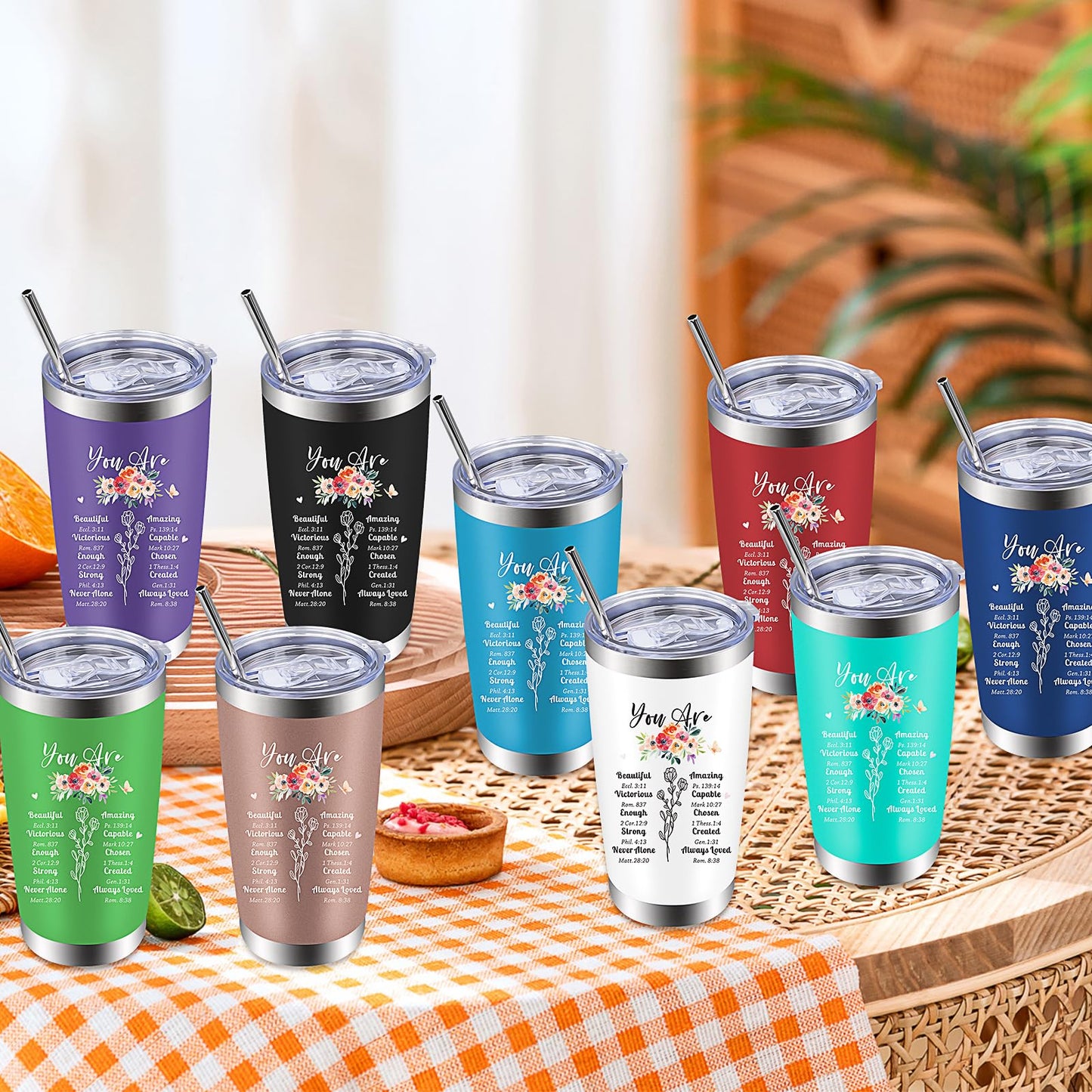 9 Pack Christian Gifts for Women Tumbler Cup Bulk 20 oz Bible Verses Cup Inspirational Insulated Tumblers Stainless Steel Tumblers with Lids and Straw for Women Teachers Friends Employees