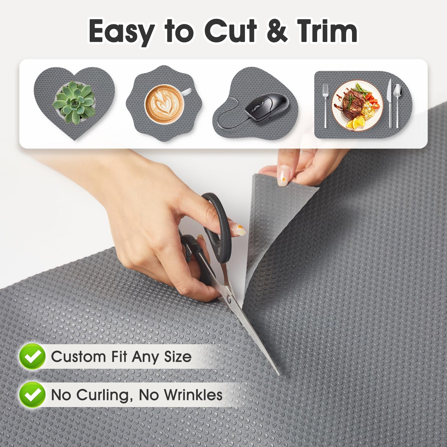 MIAONET Drawer Liner Shelf Liner Food-Grade EVA Shelf Liners for Kitchen Cabinets BPA-Free Non-Adhesive & Slip Waterproof Easy Cut Install Protetion for Fridge Pantry Cabinet (24in x 20ft, Grey)