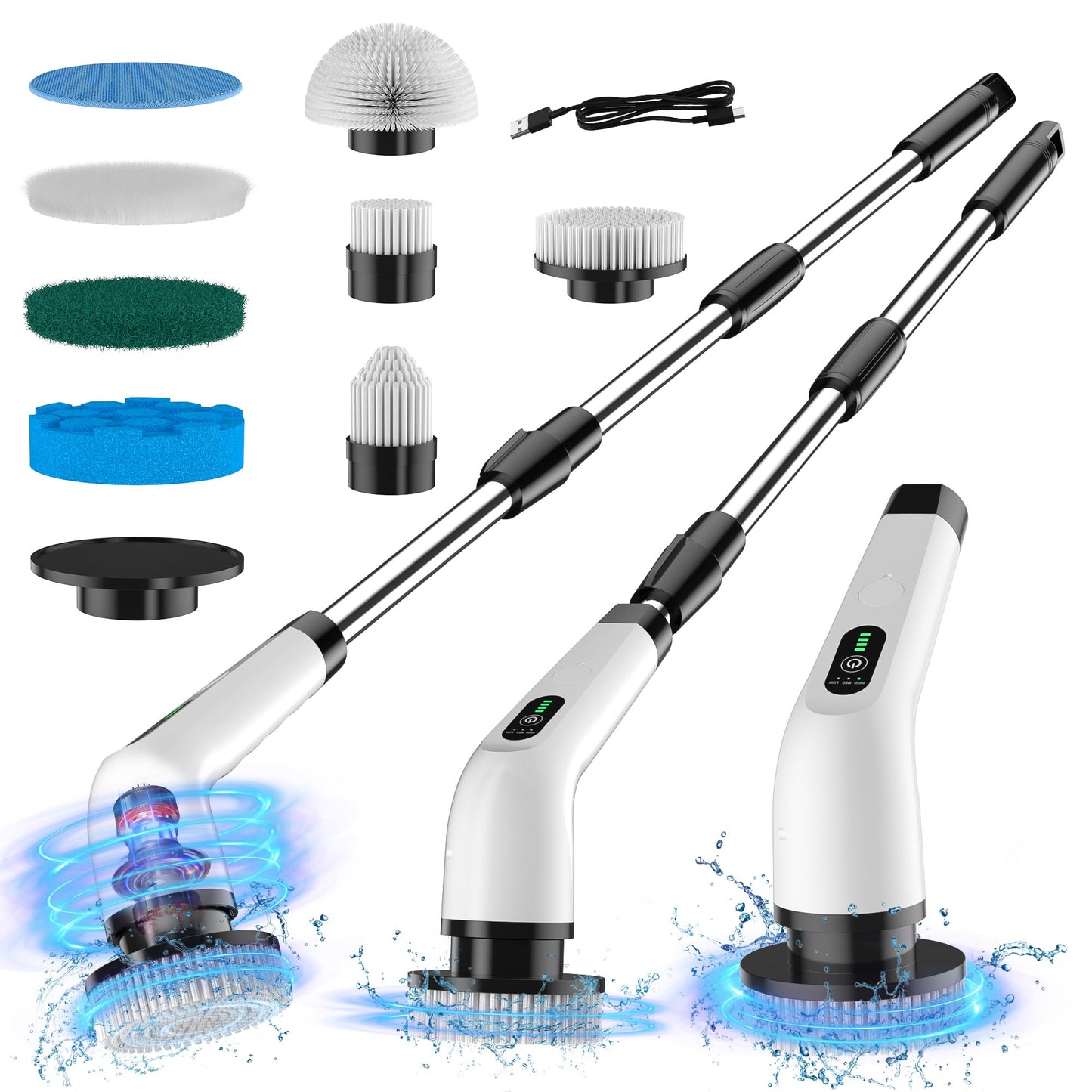 Electric Spin Scrubber for Cleaning, Bathroom Cleaning Brushes with 8 Replaceable Heads, 3 Adjustable Speeds Power Scrubber 3000mAh Rechargeable Battery Electric Handheld Brush for Bathtub Tile Floor