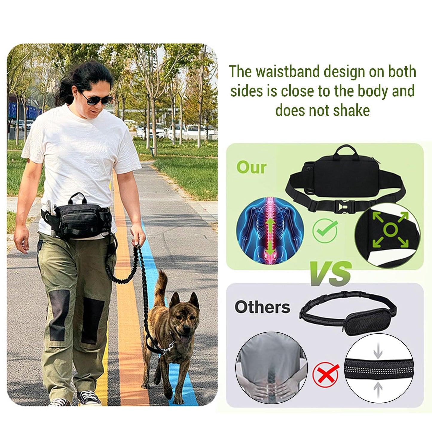 SOUUXIU Retractable Bungee Pet Leash with Multi-Pocket Waist Bag Hands Free Dog Leash for Outdoor Dog Training Walking