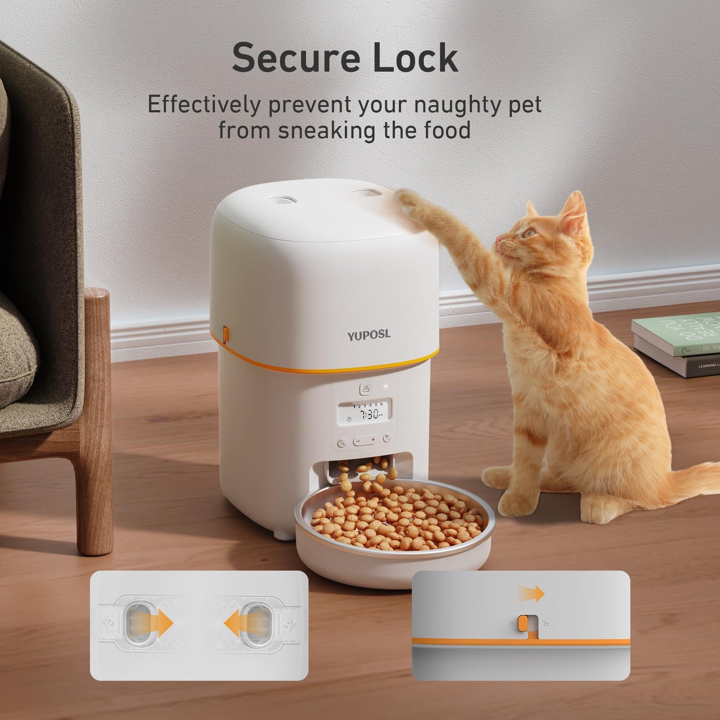 Yuposl Automatic Cat Feeder - 2L Cat Food Dispenser with Over 180-day Battery Life, Anti-Jam Design, 1-6 Meals Per Day with Stainless Steel Cat Bowl, Keep Cat Dry Food Fresh, Also for Small Dog