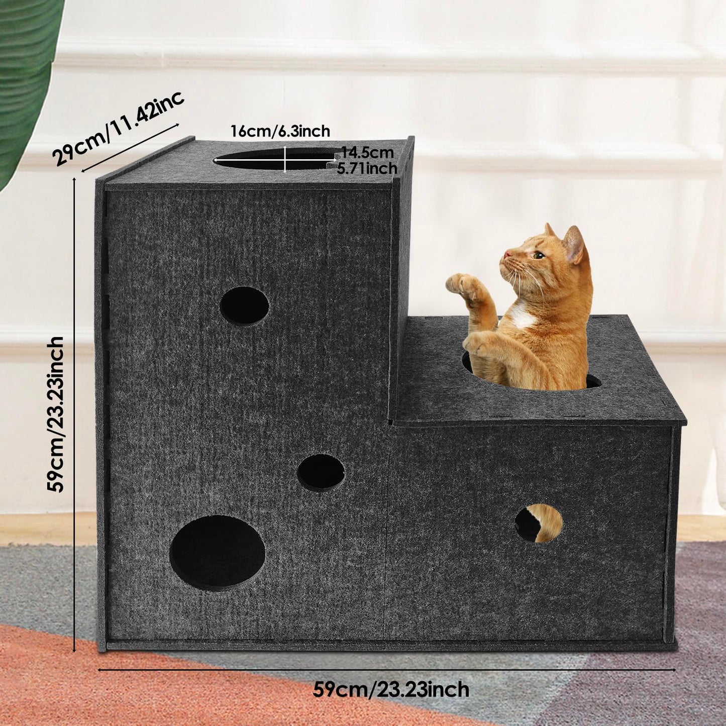 Cat Tunnel for Indoor Cats,DIY Transformable Cat Hideaway Cave,Kitten Play Tubes and Tunnels,Felt Peekaboo Cat Toy with Interactive Peek Holes (Grey, L-Shape Tunnel)