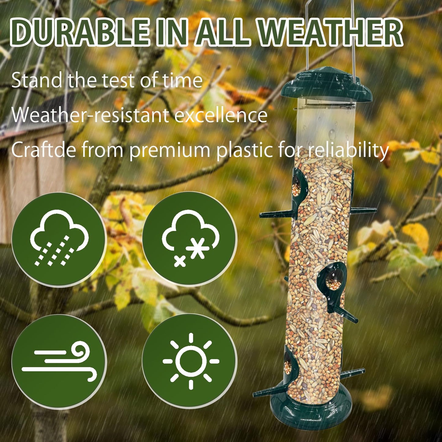 2Pack Metal Bird Feeders Hanging Tube for Garden – Wild Bird Seed Feeder with 6 Feeding Ports, Steel Hanger, Weatherproof Hanging Bird Feeder for Small Birds, Niger Seeds & More