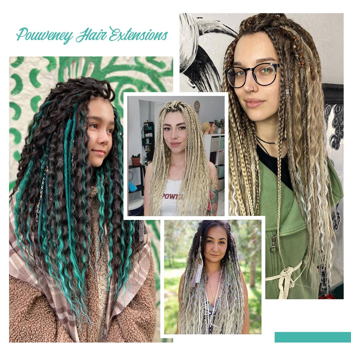 Pouweney 24 Inch 3 In 1 Dreadlock Extensions Sets, 30 Strands Mixed Brown to Blonde Synthetic DE Dreads Extensions, 100% Handmade Soft Double Ended Curly Boho Wavy Dreads for Girls