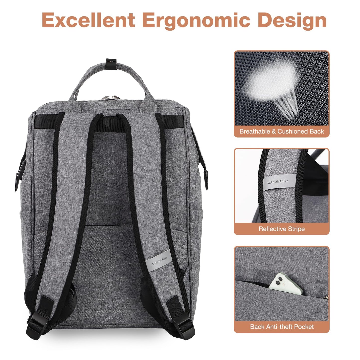 Laptop Backpack Women, 15.6 Inch Business Travel Backpack for Women, Water Resistant Computer Backpack Anti Theft Backpack for Work/School/College, Dark Grey