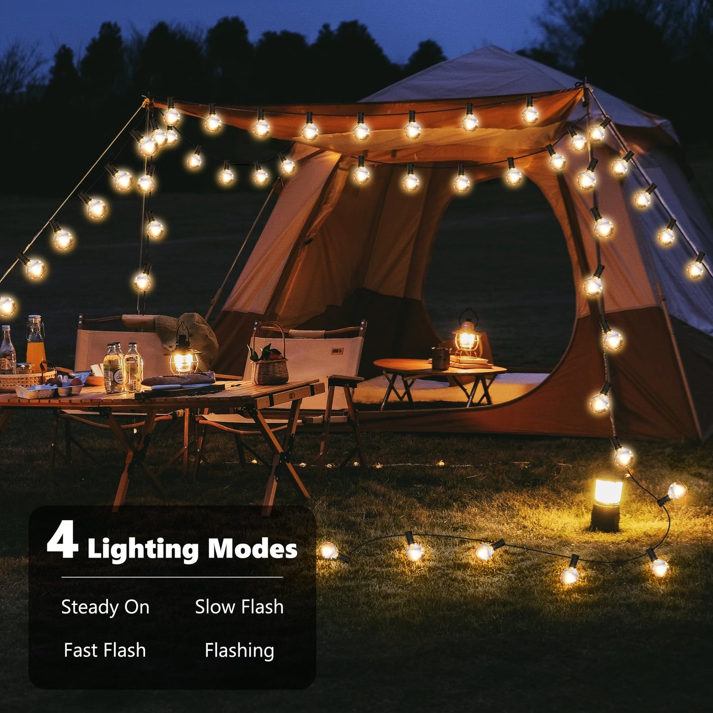 Joomer Solar String Lights Outdoor 60FT, 25+2 LED G40 Patio String Lights Commercial Grade, Waterproof Shatterproof Hanging Solar Lights 4 Modes for Outside,Yard,Cafe,Gazebo,Bistro,Porch, 2700k E12