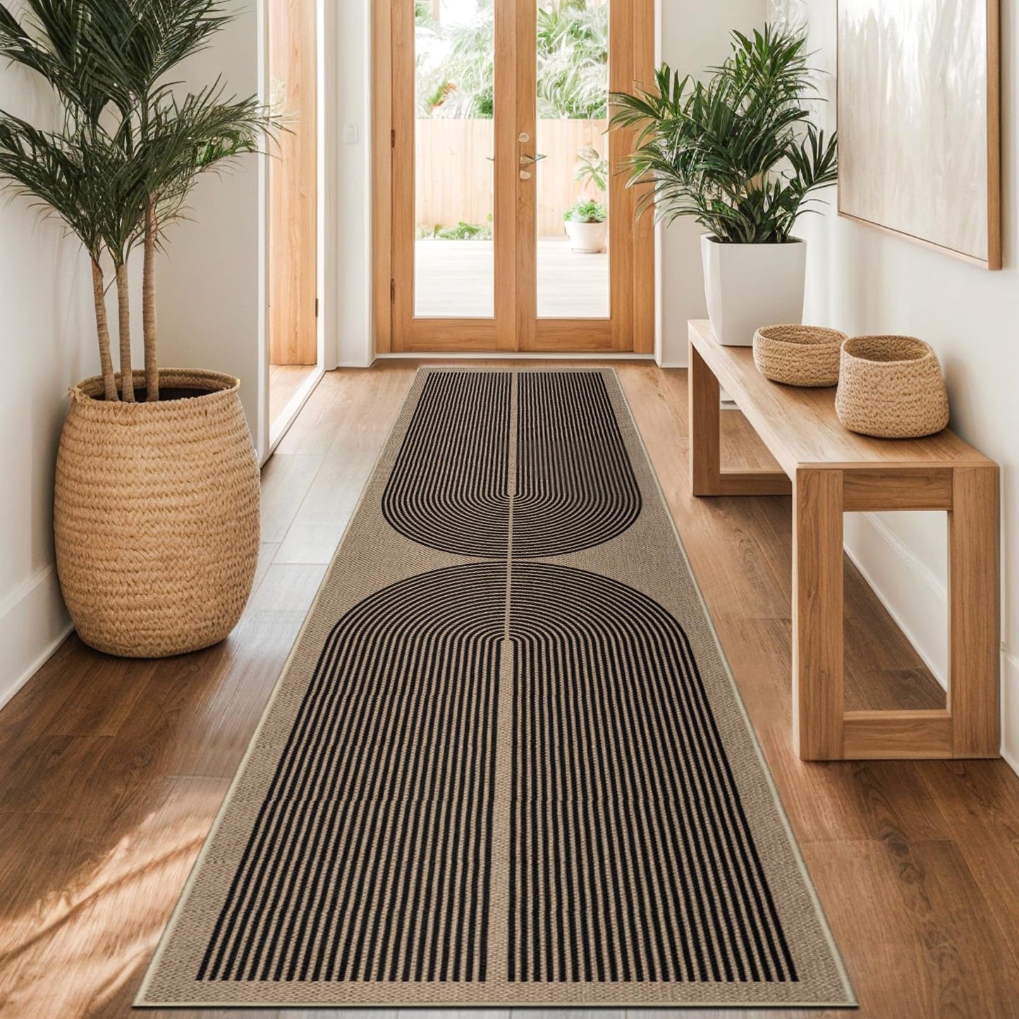Capslpad Easy Jute Runner Rug 2x10,Non-Slip Carpet Runner,Washable Modern Floor Mat,Boho Runner Rugs for Entrance Hallway Kitchen Laundry Office Dining Room Garage Stair Balcony Patio,Nature&Black
