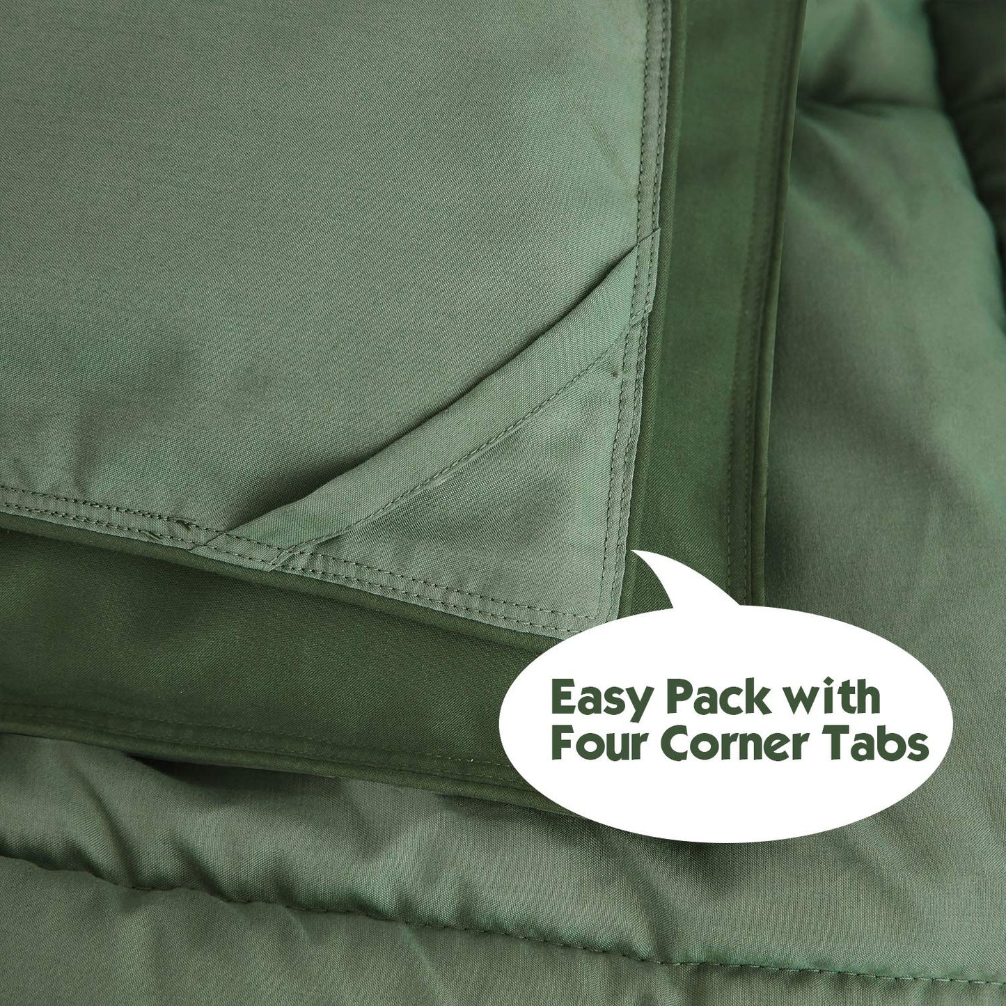 HIG 3pc Green Down Alternative Comforter Set Queen Size - All Season Reversible Comforter with Two Shams - Quilted Duvet Insert with Corner Tabs - Box Stitched - Breathable, Soft, Fluffy