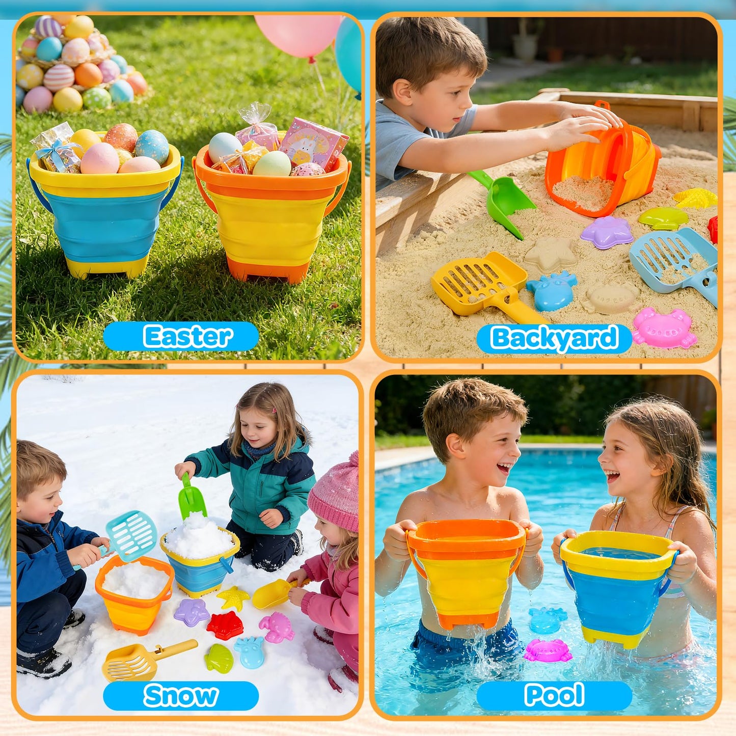 Beach Sand Toys for Kids with Collapsible Silicone Buckets Sand Molds Shovels Sand Tool Sifters for Underwater Treasure Hunting, Mesh Bag Travel Essential Outdoor Sandbox Toy for Toddler 3 4 5 6