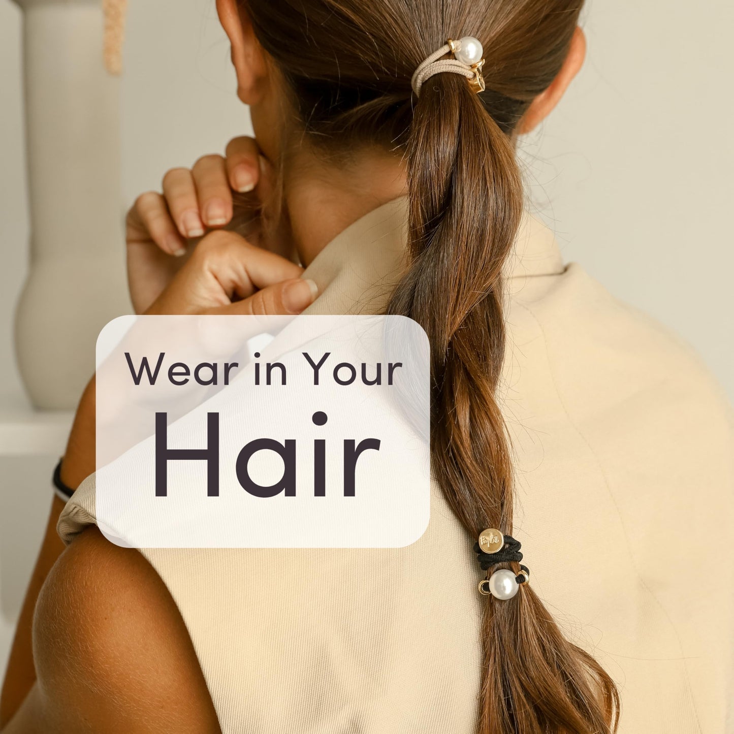 By Lilla Tulip Mini Stack Elastic Hair Ties and Bracelets | Set of 5 Hair Tie-Bracelets | Hair Accessories for Women | No Crease Hair Ties & Women’s Bracelets (White Pearl / Pink / Yellow / Gray / Nude)