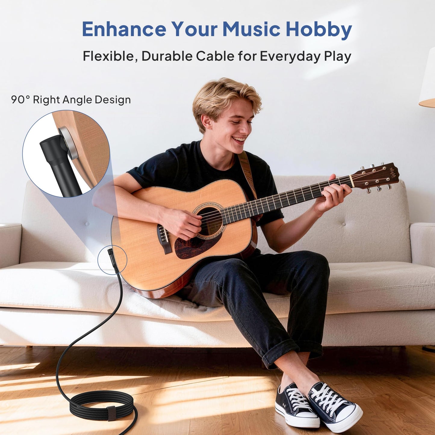 Elebase 1/4 Inch TRS Instrument Cable 30ft 2Pack,Right-Angle to Straight 6.35mm Male Jack Stereo Audio Cord,6.35 Balanced Interconnect Line for Electric Guitar,Bass,Keyboard,Mixer,Amplifier,Speaker