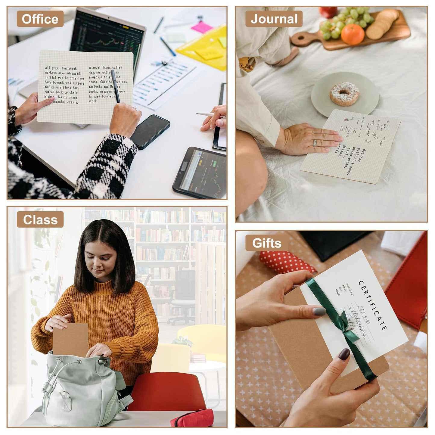 ZCZN A5 Square Grid Notebook 36 Pack, Kraft Jounurals Notebooks 60 Pages(30 Sheets), 8.15 * 5.5 Inches Notebooks Bulk, Diary, Subject, Memo Notebooks for Work, School, Office