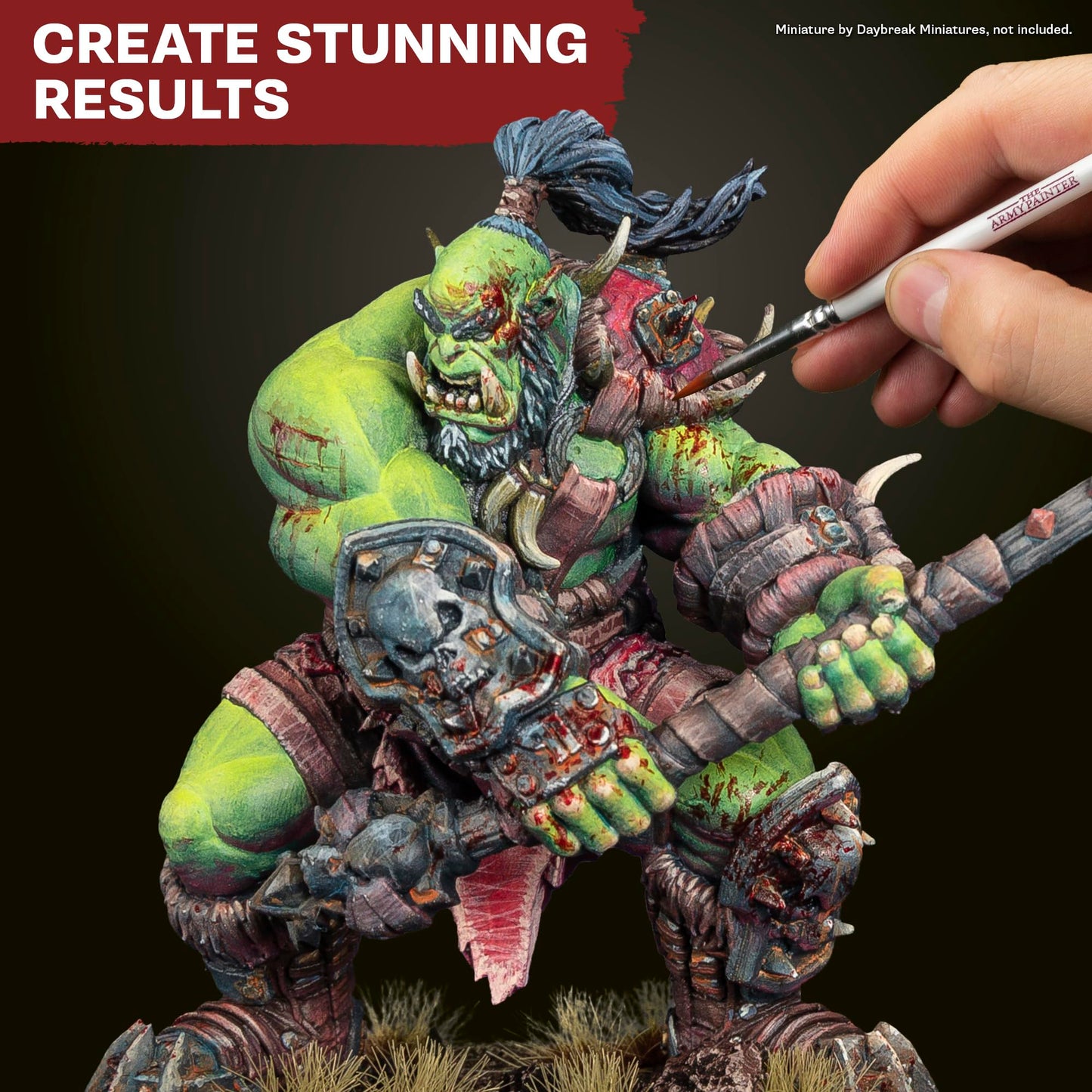 The Army Painter Warpaints Fanatic: Starter Set, 11 paints: 7 acrylic colours, 2 Metallics, 1 Wash, 1 Brush-On Primer, 1 Free Miniature figure and Starter Brush