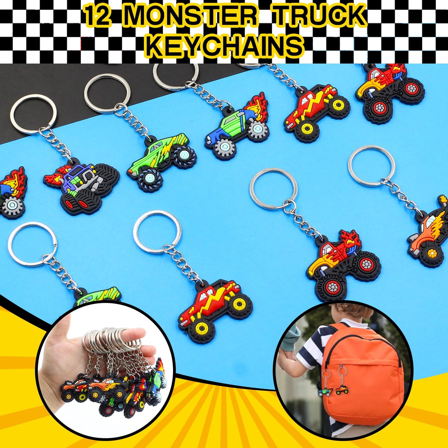 Monster Truck Party Favors Set - 110 PCS Truck Themed Party Gift Goodie Bags with Car Bubble Wand DIY Stickers Keychains Slap Bracelets for Birthday Supplies