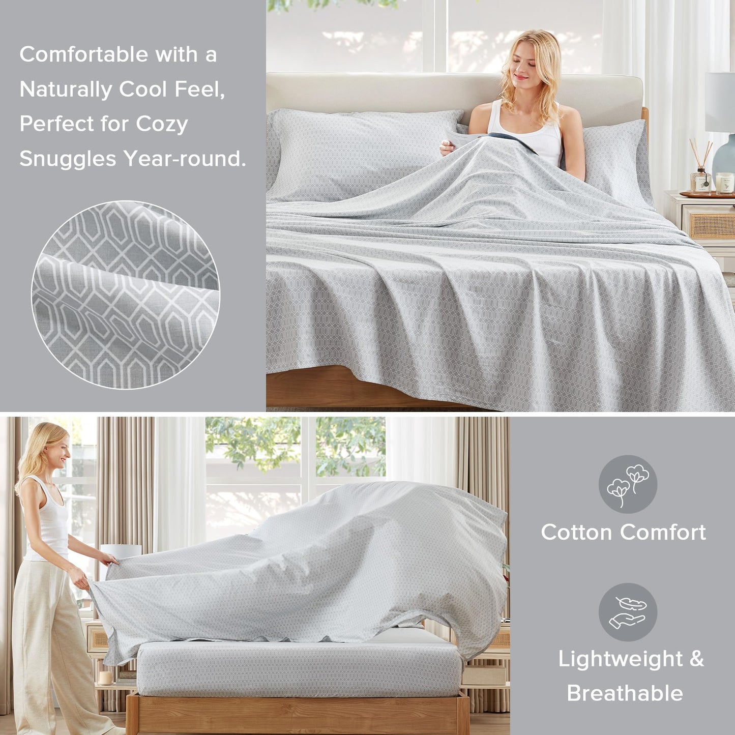 Comfort Spaces 100% Cotton Sheet Set Breathable, Lightweight, Soft with 12" Elastic Pocket Fits up to 14" Mattress, All Season Cozy Bedding, Matching Pillow Case, Twin Diamond Taupe 3 Piece