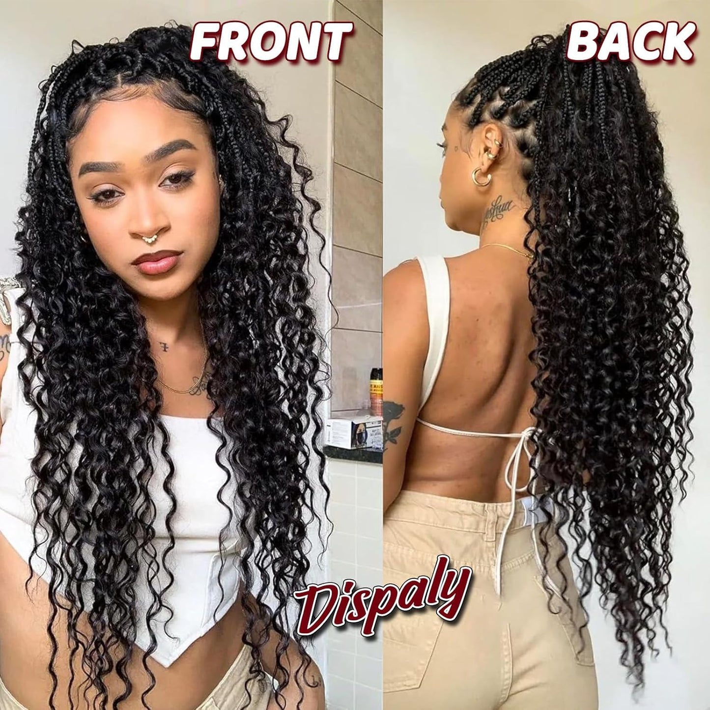Datanala Human Braiding Hair 22Inch Deep Wave Human Hair Bulk for Braiding 2 bundles/100g 100% Unprocessed Virgin Wet and Wavy Human Hair Extensions for Boho Braids(1B#, 22inch-100g)