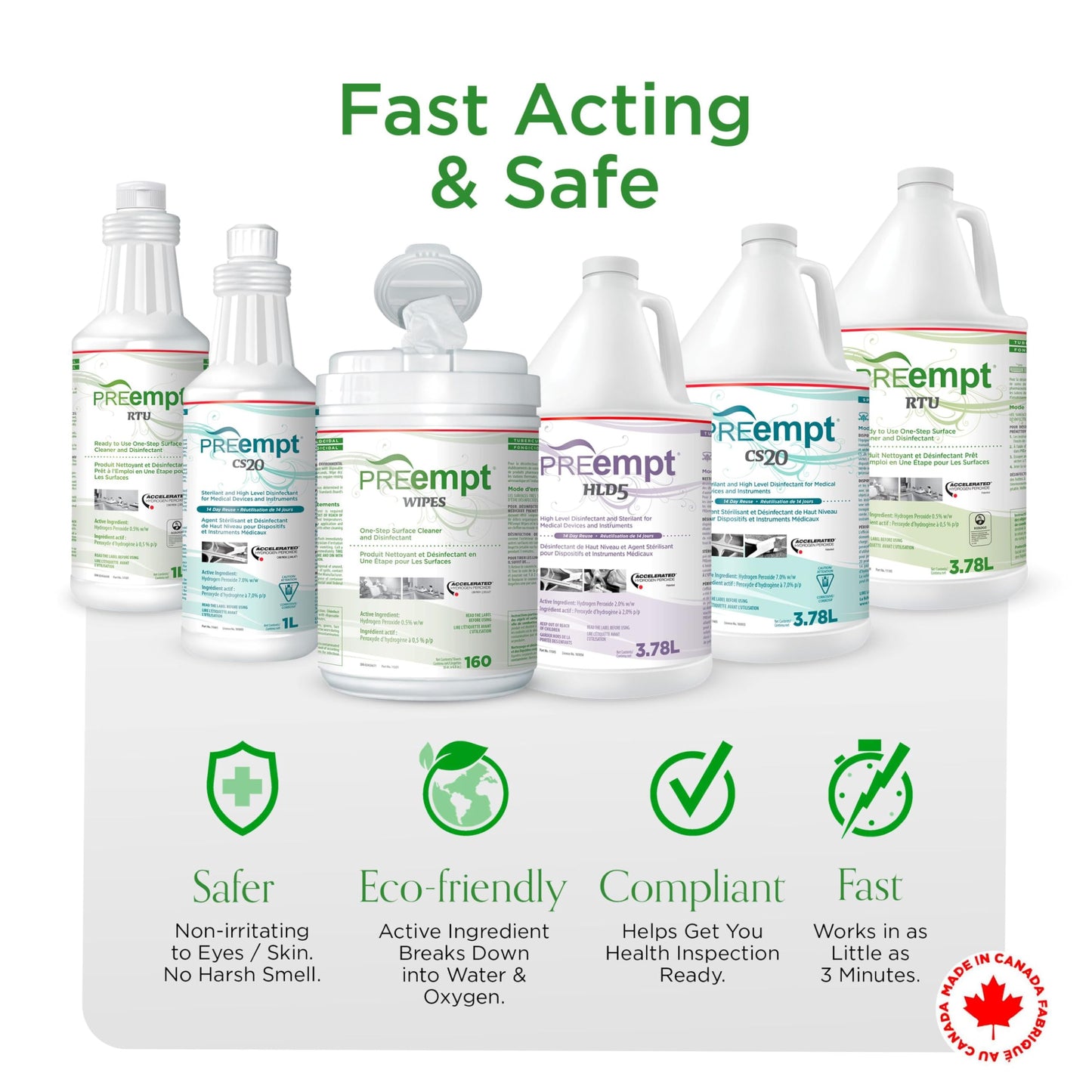 PREempt HLD5 High-Level Disinfectant for Reusable Spa, Salon and Nail Tools and Implements (3.78L) (1 Bottle)