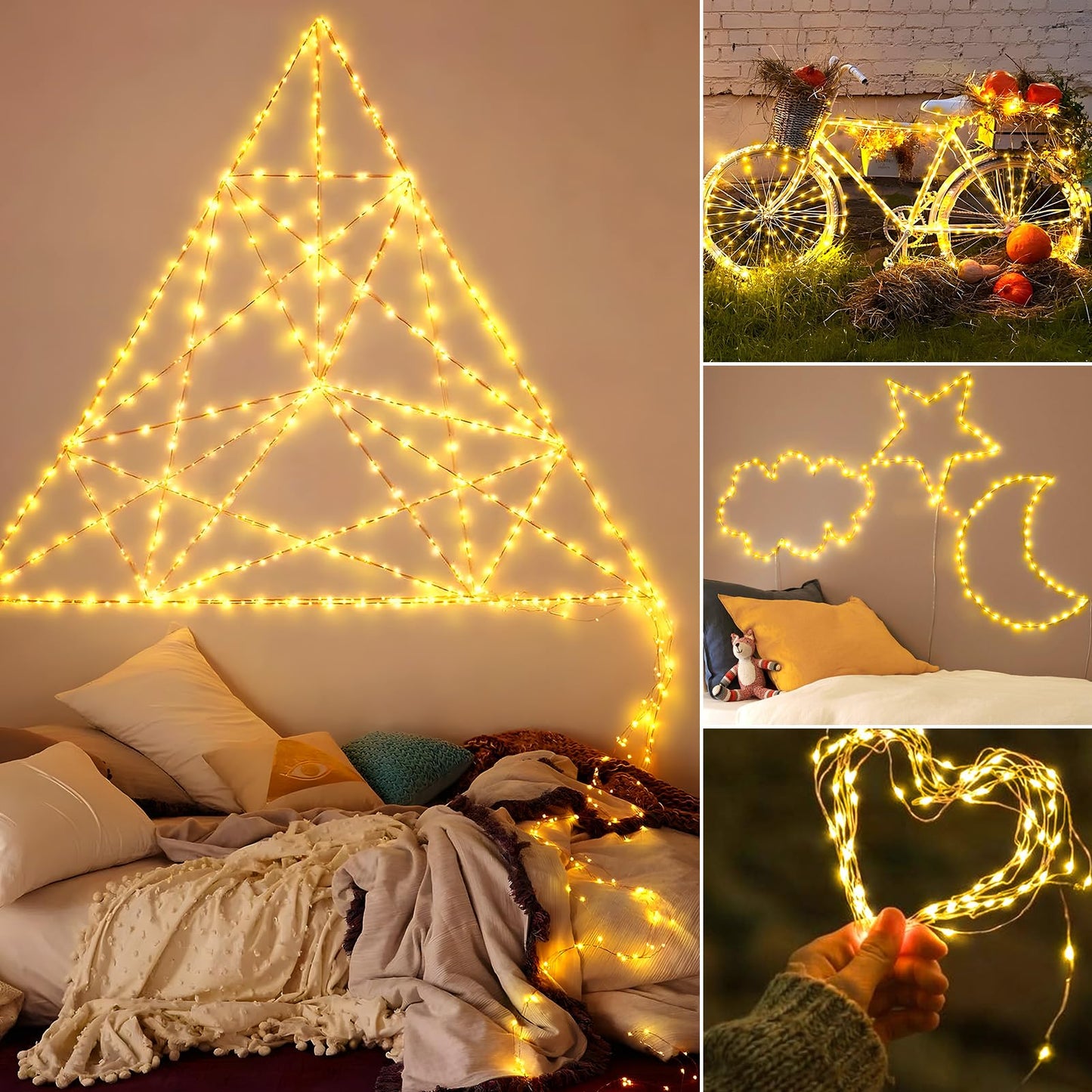 SAUIRS Fairy Lights Plug in 164FT 500 LED Christmas Lights Indoor Copper Wire Waterproof Outdoor String Light for Bedroom,Wedding,Patio,Balcony,Porch,Outside,Tree,Christmas Decorations（Warm White）