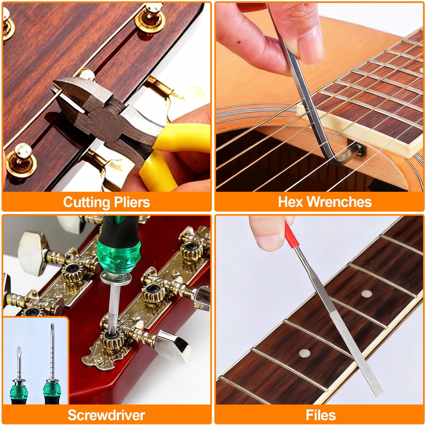 132 PCS Guitar Repair Maintenance Tool Kit, Guitar Repair Tool Kit with Carry Bag, Intonation Adjustment and Repairing, Cleaning Maintenance Accessories Set for Acoustic Electric Guitar Bass Ukulele