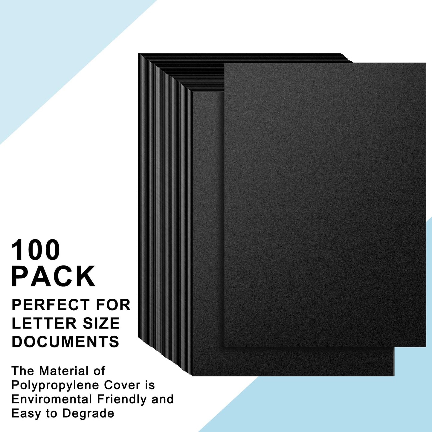 Fulmoon 100 Pack 15 Mil Sand-Textured Polycover Poly Binding Covers Letter Size 8-1/2 x 11 Inches for Letter Size Document Binding, Business Proposals Un-Punched, Square Corners, Black