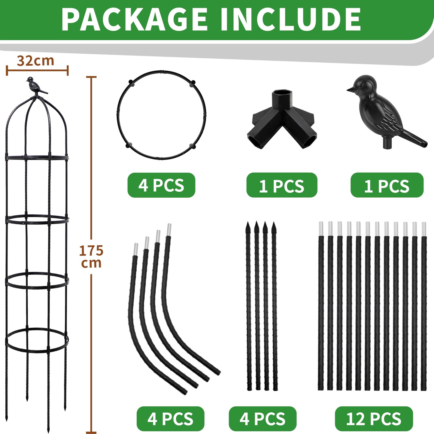 TCBWFY 2-Pack 6FT Garden Obelisk Trellis for Climbing Plants,70”Metal Plant Support Tower, Heavy Duty Thickened Tube,Rustproof Black Flower Stand for Vines, Roses, Outdoor & Indoor Use