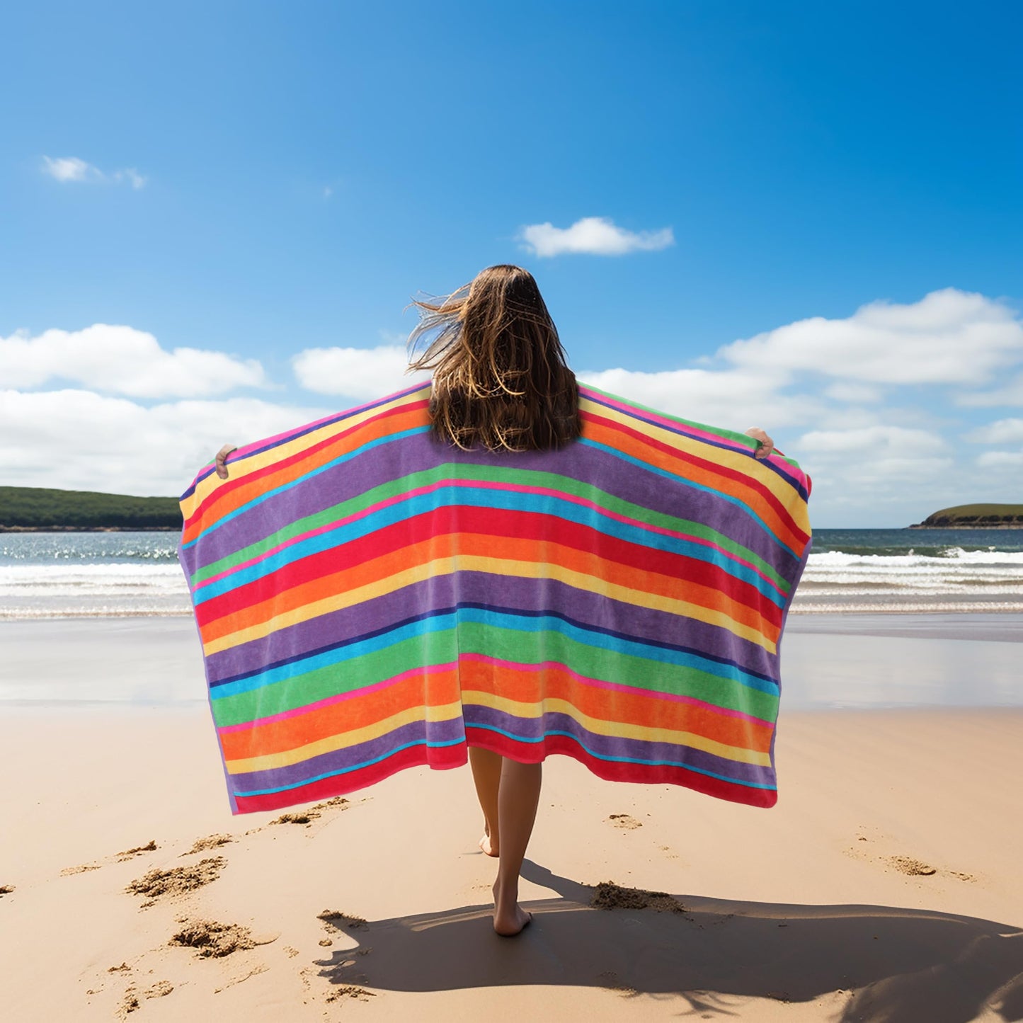COTTON CRAFT Oversized Beach Towel - 2 Pack 35x70 XL Summer of Siam Towel Set - 100% Cotton Pool Bath Towel - Terry Jacquard Velour 450 GSM Plush Super Soft Absorbent Luxury - Multi Color Stripe