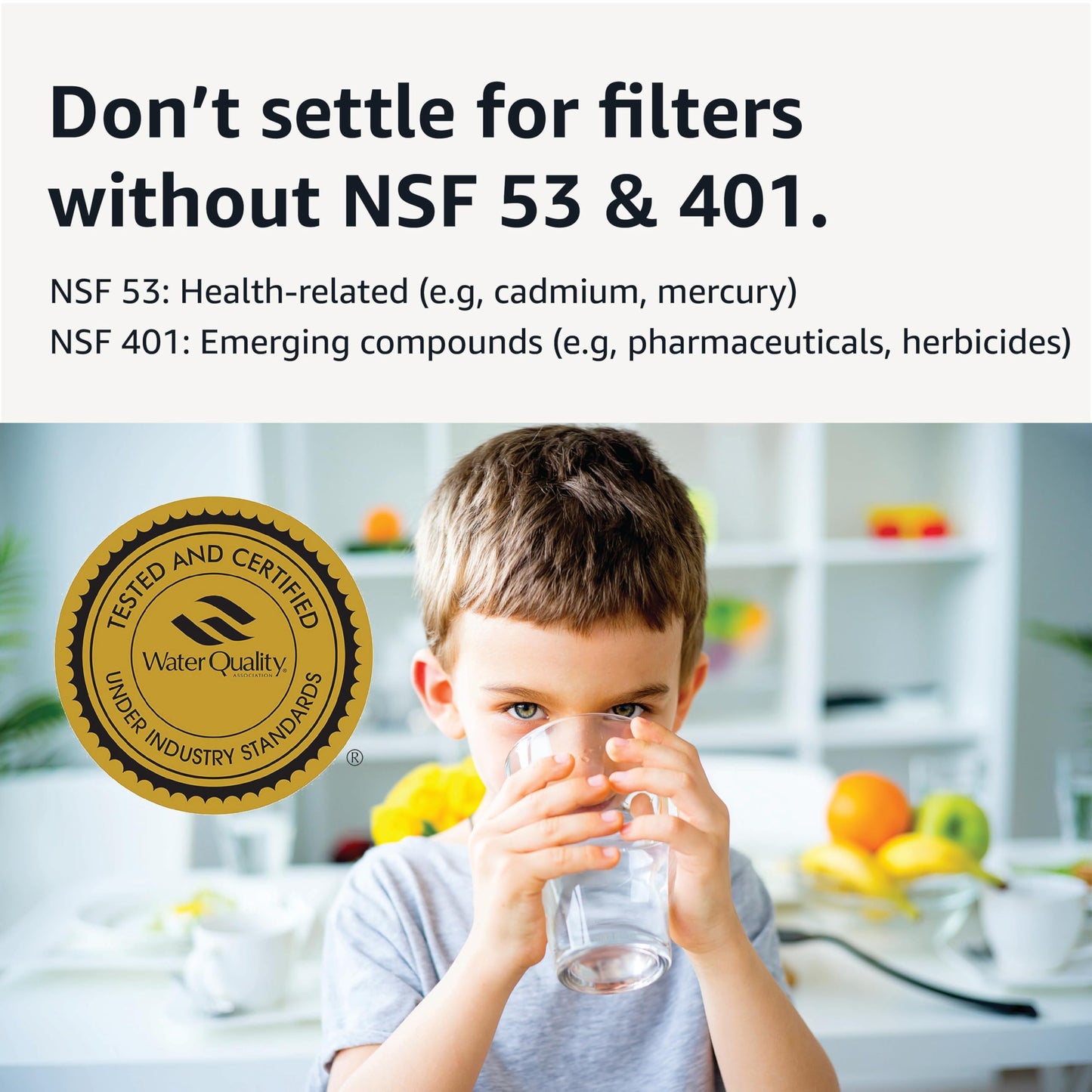 Amazon Basics Replacement Water Filters for Pitchers, Compatible with Brita Water Pitchers & Drinking Water Filter Systems, BPA-Free, WQA & NSF Certified, Made in Europe, 1 Year Filter Supply, 6-Pack