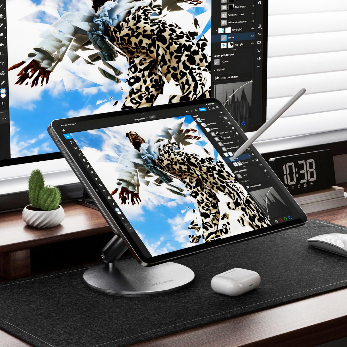 [Upgrade] LULULOOK Wireless Charging Magnetic Stand for iPad Pro 13 inch M4 (2024) Only, 360°Adjustable Foldable Aluminium Tablet Stand for Home, Kitchen, Office