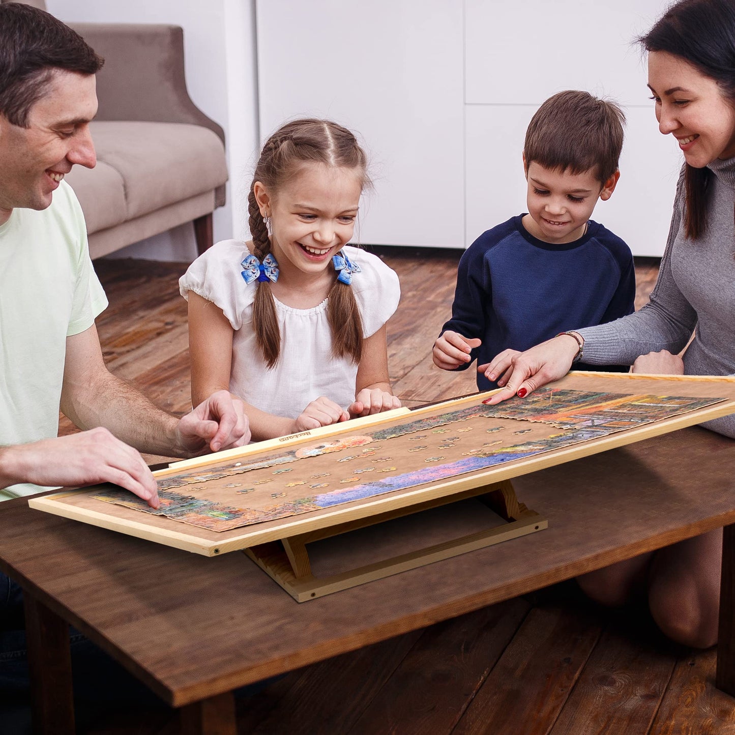Becko US Puzzle Board & Bracket Set/Wooden Puzzle Board Kit/Jigsaw Puzzle Plateau - with Puzzle Board for Up to 1500 Pieces