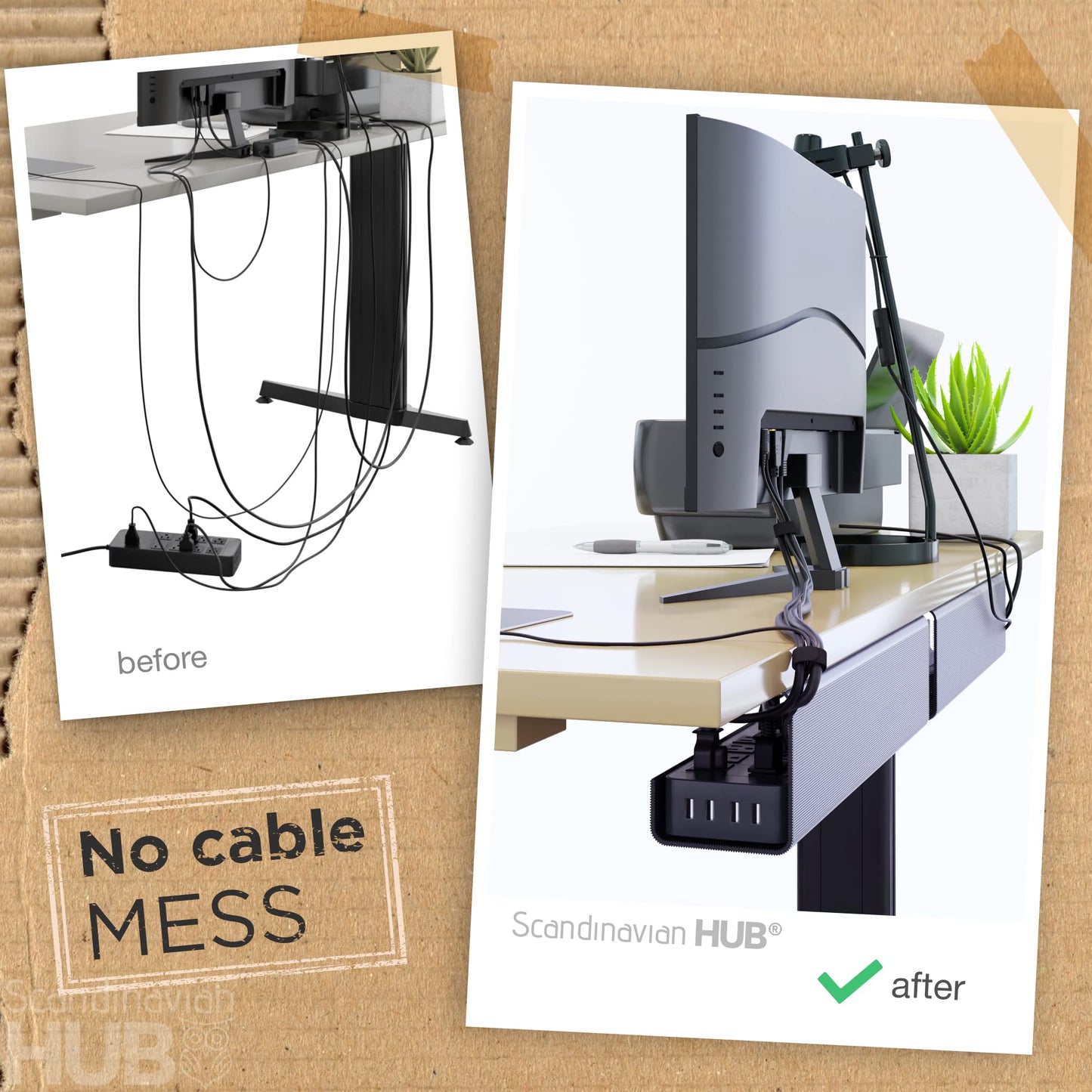 No-Screw Under Desk Cable Management Tray - Self-Adhesive Installation, Cable Management, Cable Management Under Desk, Desk Wire Management, Cable Tray, Under Desk Cable Organizer - Set of 2