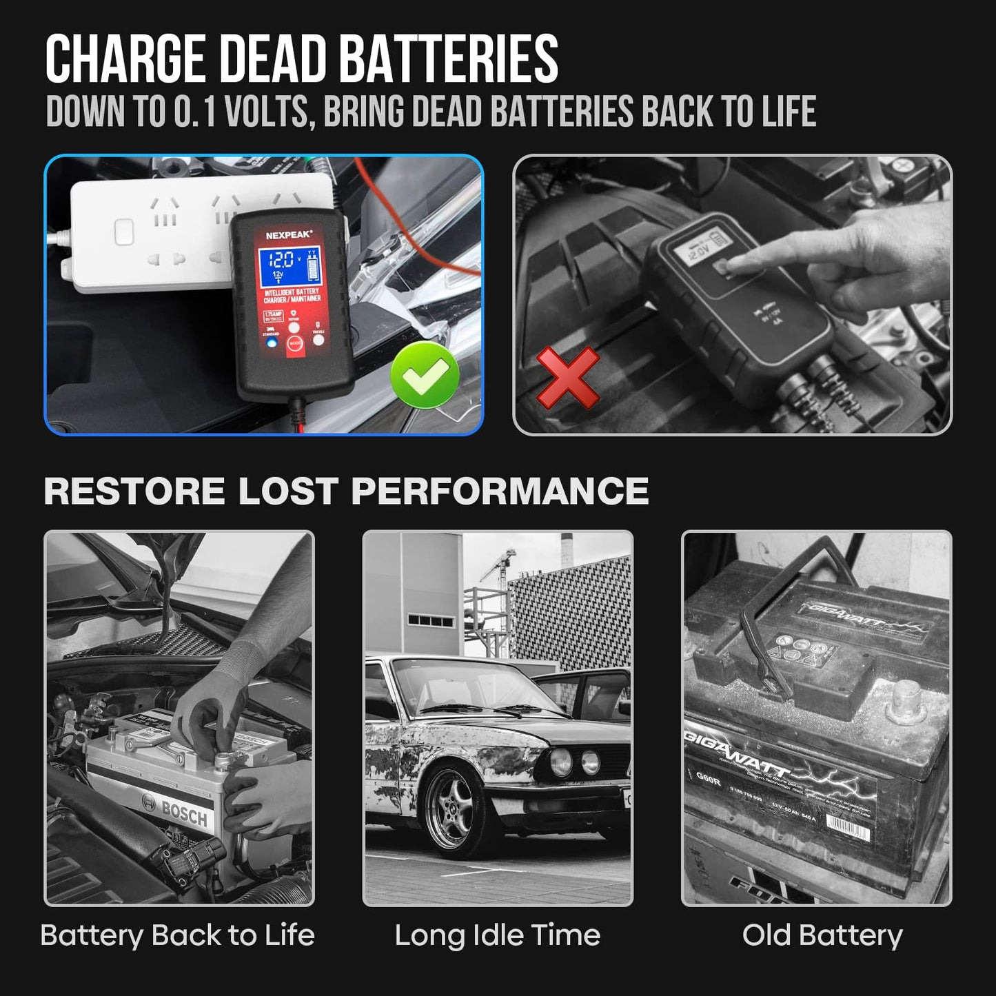 [2-Pack] 1.75A Car Battery Charger, 6V and 12V Smart Fully Automatic Battery Charger Maintainer, Trickle Charger, Battery Desulfator for Car, Lawn Mower, Motorcycle, Boat, Marine Lead Acid Batteries