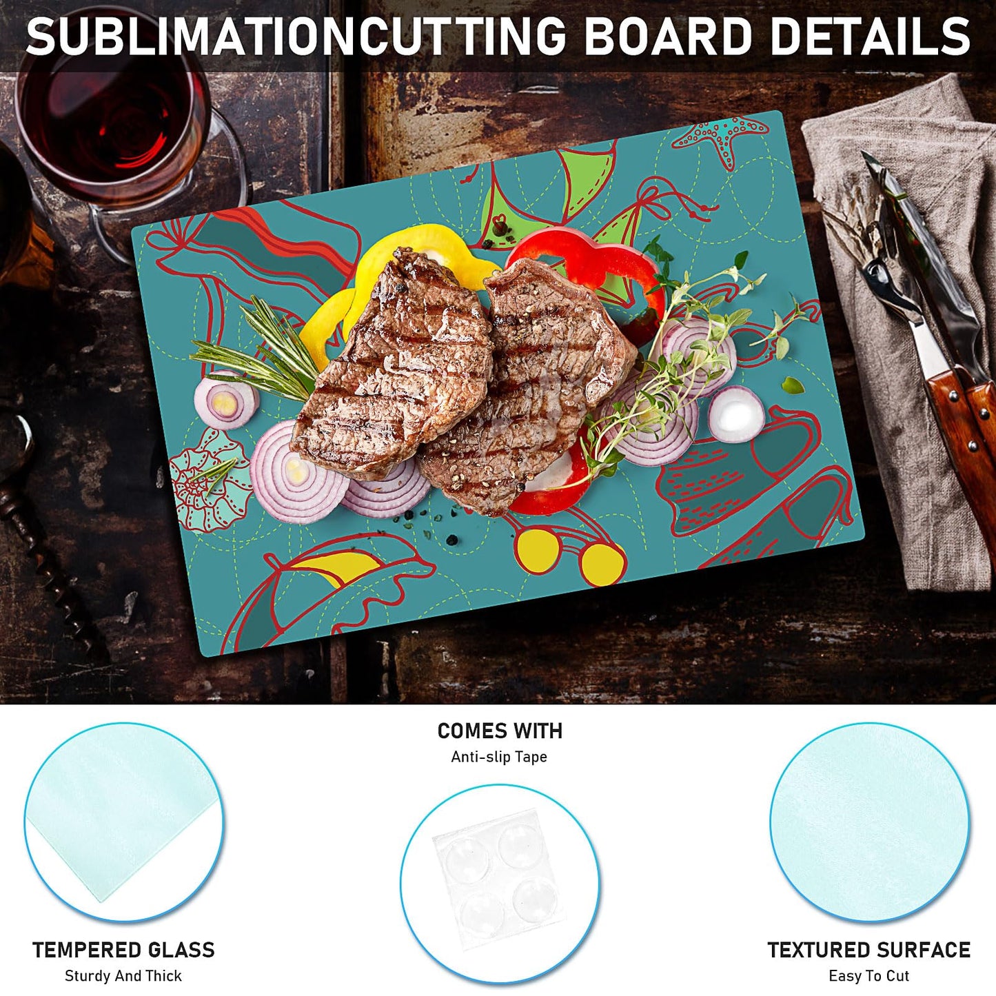 6pcs Sublimation Glass Cutting Board Blanks 15x11 Inch Anti Slip Textured Tempered Glass Chopping Boards Bulk for Kitchen, Heat Press DIY Personalized Gifts for Christmas Housewarming