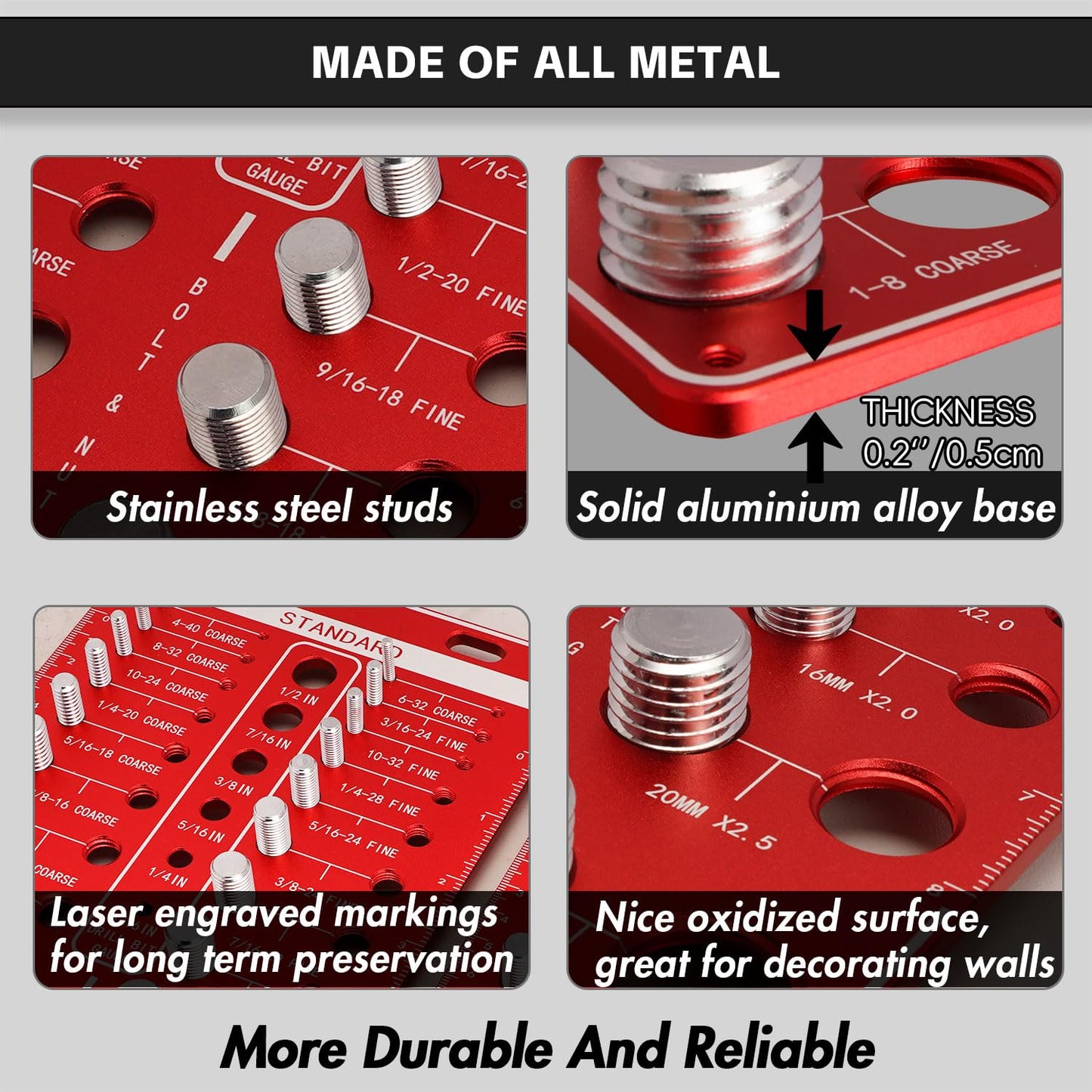 GIMYUAN 48 Thread Checker - 24 Standard & 24 Metric Nut and Bolt Thread Checker with 12 Drill Bit Gauge, Wall Mount Bolt Size Thread Identifier Board