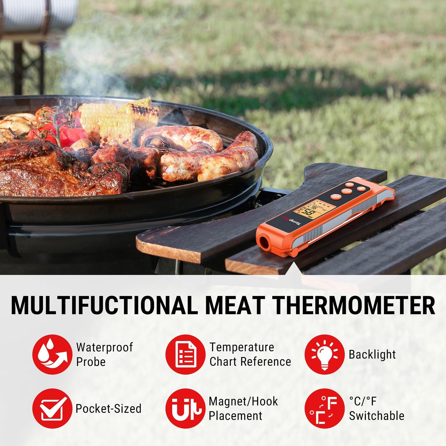 TempPro TP420 2-in-1 Instant Read Thermometer for Cooking, Infrared Thermometer Cooking Thermometer, Non-Contact Laser Meat Thermometer for Griddle Grill Pizza Oven HVAC Pool (Previously ThermoPro)