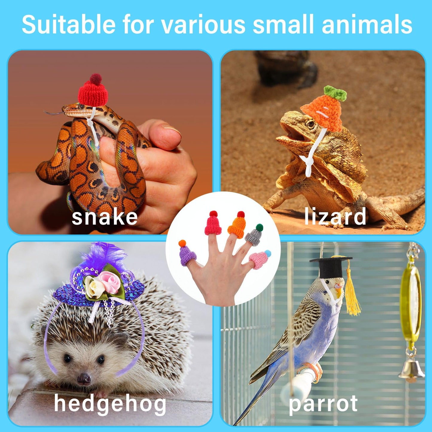 Locmeo 44 Pcs Hamster Hats with Scarf Set, Small Animal Hats Bulk Guinea Pig Costume Accessories Cute Tiny Mini Knitted Gift for Small Animals Pets Snakes Lizards Hedgehog Holiday Party