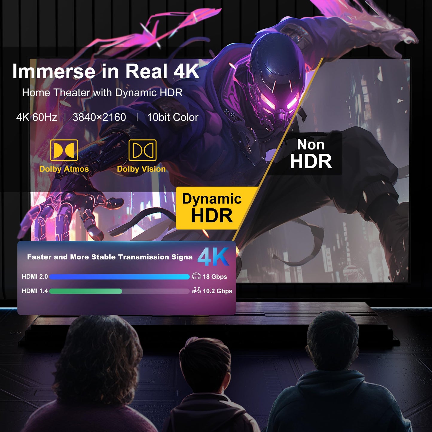 Adrenenjoyer Fiber Optic 150 ft hdmi Cable,18Gbps 4k Ultra high Speed Support 4K@60Hz(4:4:4 RGB) HDR10,HDCP2.2,ARC,3D,CEC Unidirectional Active 2.0 Cord,Shielding Interference,Slim and Flexible