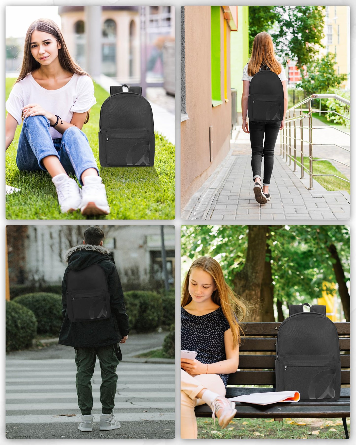 TRAILKICKER Backpack for School, Basic Bookbag 22L for Men Women Girls Boys Teens Middle School College, Durable Lightweight School Backpack with Drawstring Bag, 15 inch Laptop Compartment, Black