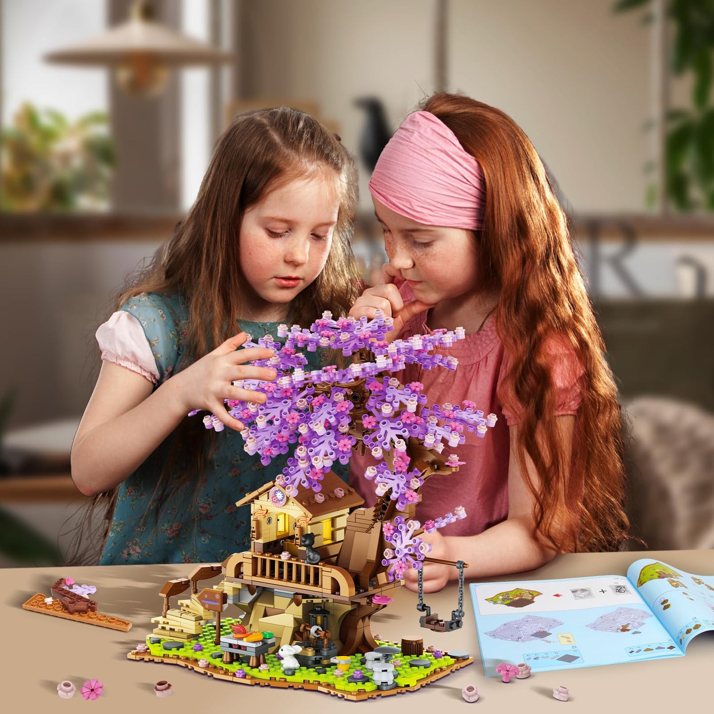 Cherry Blossom Tree House Building Toy, 880pcs Cherry Blossom Bonsai Building Set with LED Light for Girls Aged 6-14, Flowers House Construction Set for Kids 6 7 8 9 10 11 12+