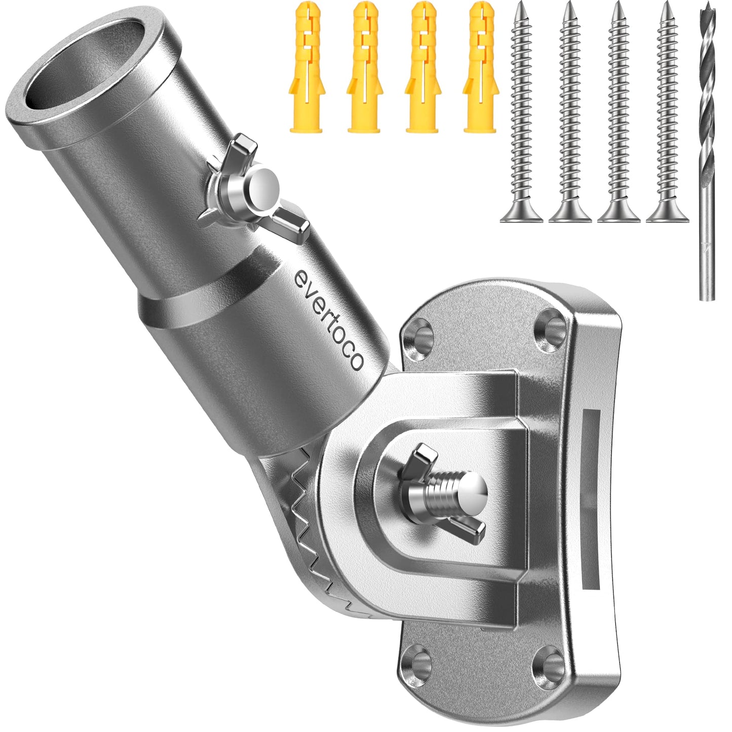 evertoco Flag Mast Holder 2 in 1 Multifunctional Bracket Adjustable 180° Heavy Duty 304 Stainless Steel Flag Holder for Home Wind and Rust Resistant Inner Diameter 2.5cm