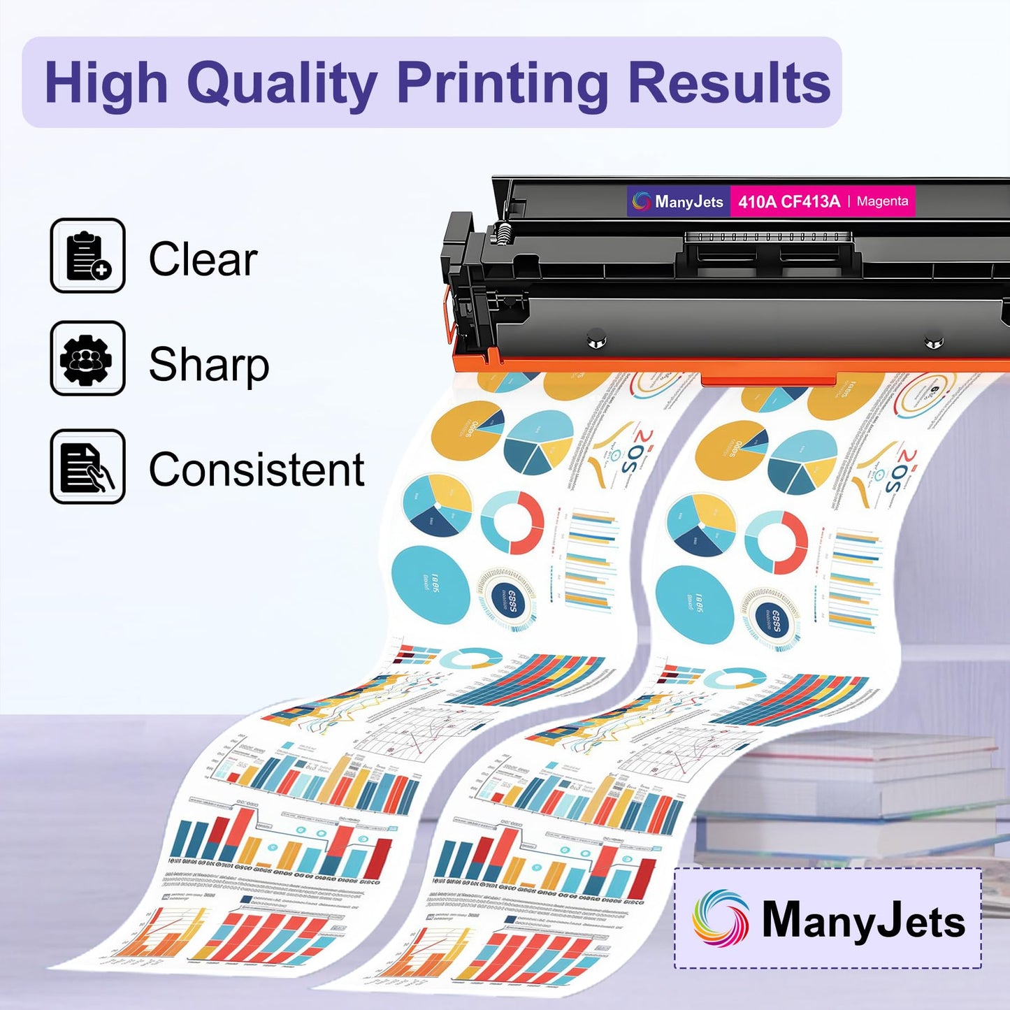 ManyJets 410A Toner Cartridge 4 Pack Compatible for HP 410A CF410A CF411A CF412A CF413A, for Color Laserjet Pro M477fdw, M477fnw, M477, M452dw, M452dn, M452nw, M452, M377dw, M377 Printer ( B/C/Y/M)