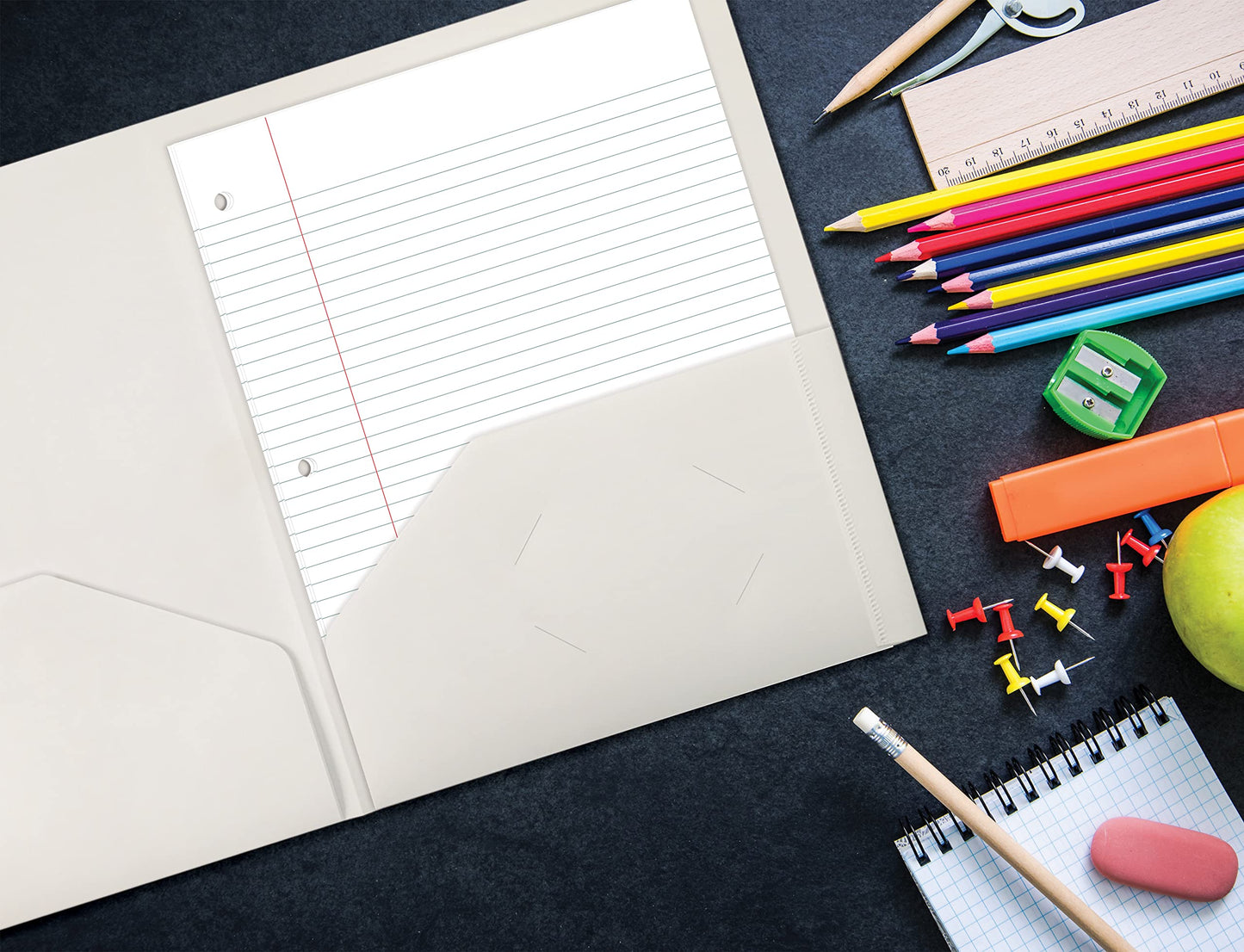 Heavyweight White Plastic 2 Pocket Portfolio Folder, 24 Pack, Letter Size Poly Folders by Better Office Products, 24 Pack, White