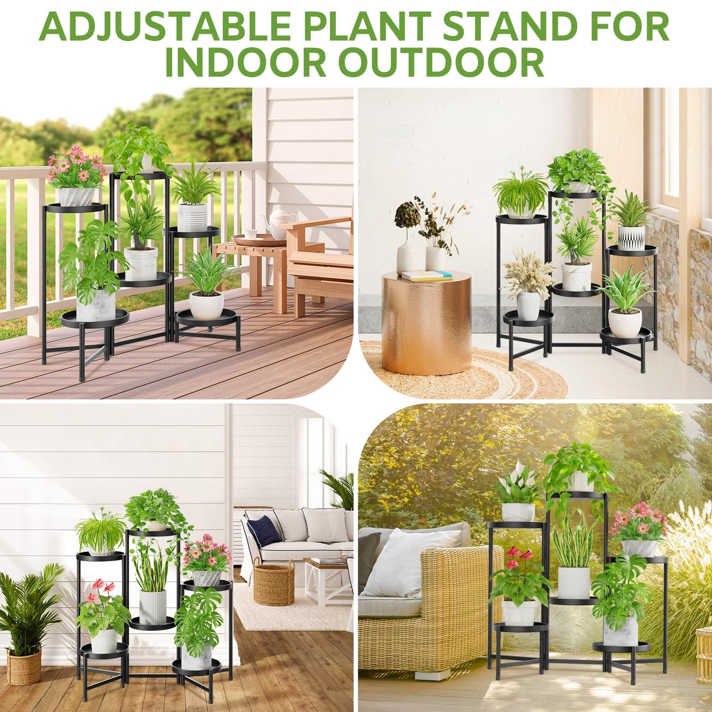 iDavosic.ly 6 Tier Large Plant Stand Indoor, 10 Inch Wide Tall Corner Metal Plant Stands Outdoor for Multiple Plants, Folding Tiered Flower Display Holder Rack Shelf, Black