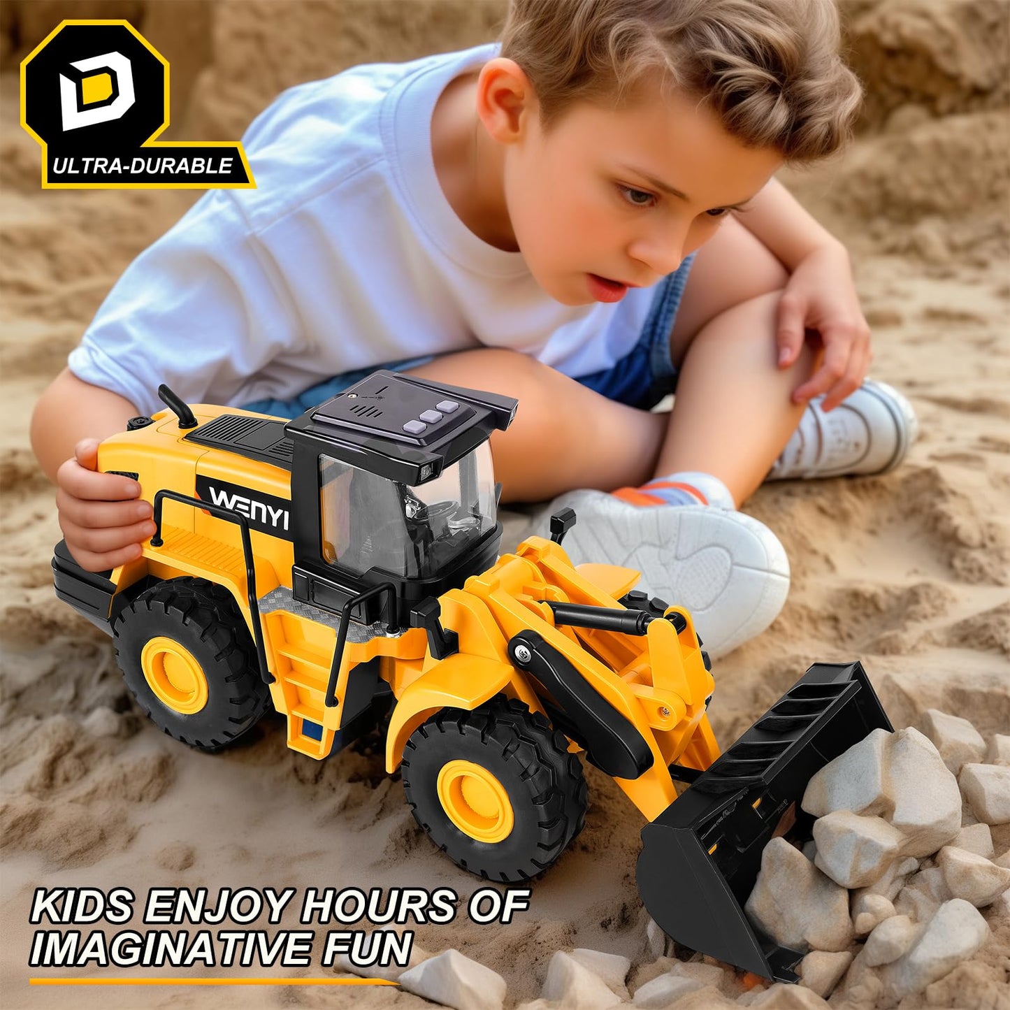 Bulldozer Toy, 16" Front Loader, 1:10 Scale Classics Bulldozer, Wheel Loader with Real Working Arm & Bucket, Lights & Sounds Construction Vehicle Toy for Kids Ages 3+ - Easter Gifts